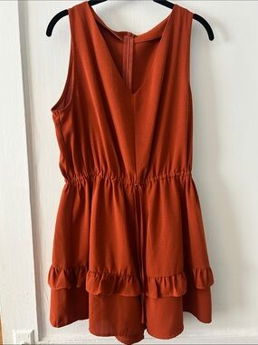 SHEIN Rust Orange Sleeveless Ruffle Romper